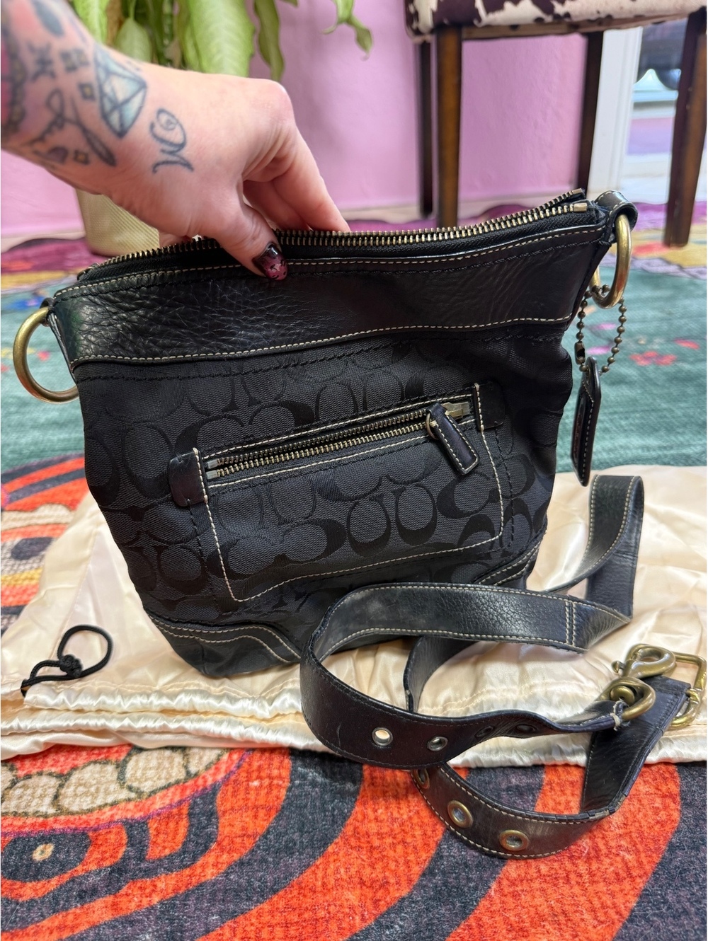 Coach Black Signature Canvas and Leather Crossbody Bag